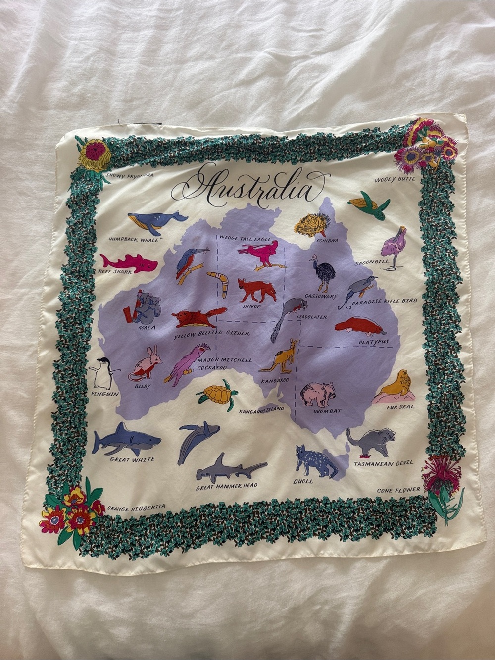 J. Crew Australia Bandana Scarf in Lavender and Cream 100% silk